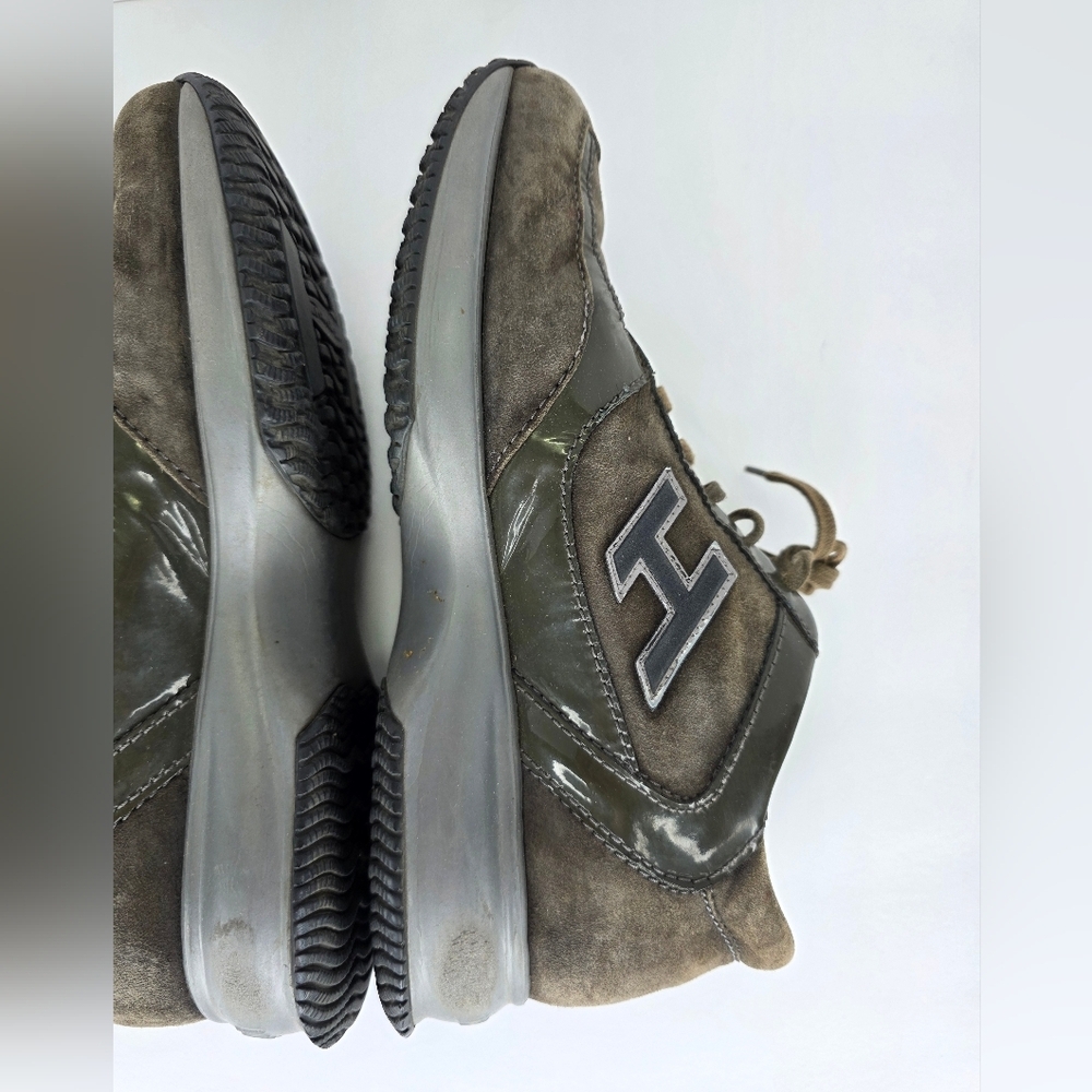 Hogan Interactive Suede Patent Leather Sneakers Womens Almond Toe H Logo  38 1/2 - Picture 14 of 16